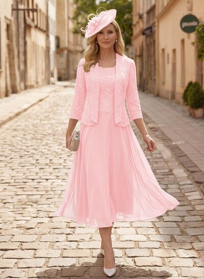 A-Line Scoop Neck Chiffon Mother Of The Bride Dresses With Appliques Lace