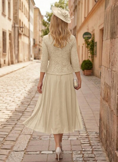 A-Line Scoop Neck Chiffon Mother Of The Bride Dresses With Appliques Lace