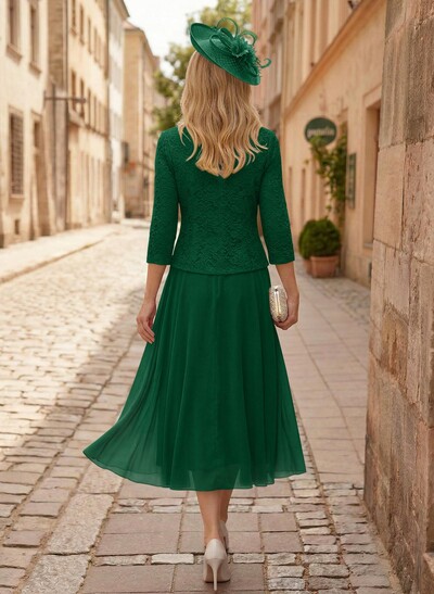 A-Line Scoop Neck Chiffon Mother Of The Bride Dresses With Appliques Lace
