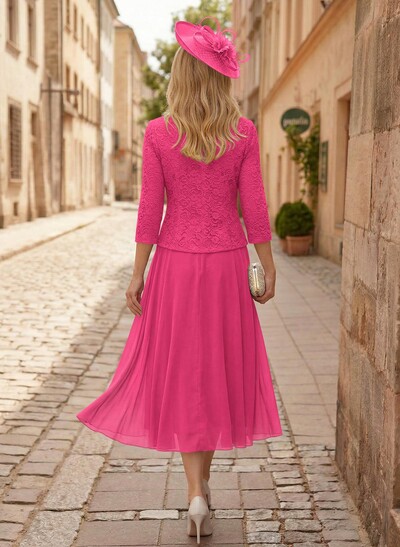 A-Line Scoop Neck Chiffon Mother Of The Bride Dresses With Appliques Lace