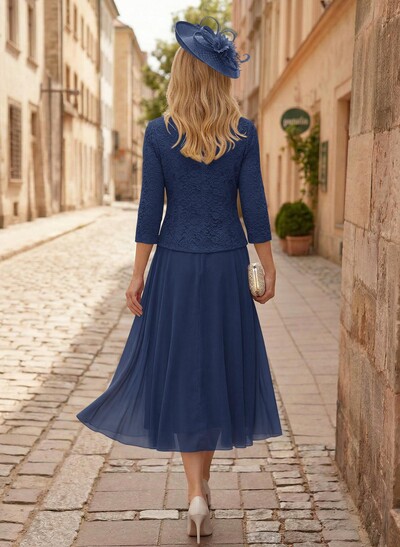 A-Line Scoop Neck Chiffon Mother Of The Bride Dresses With Appliques Lace