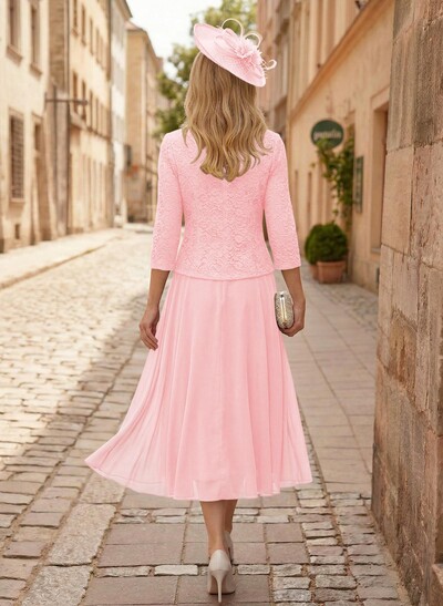 A-Line Scoop Neck Chiffon Mother Of The Bride Dresses With Appliques Lace