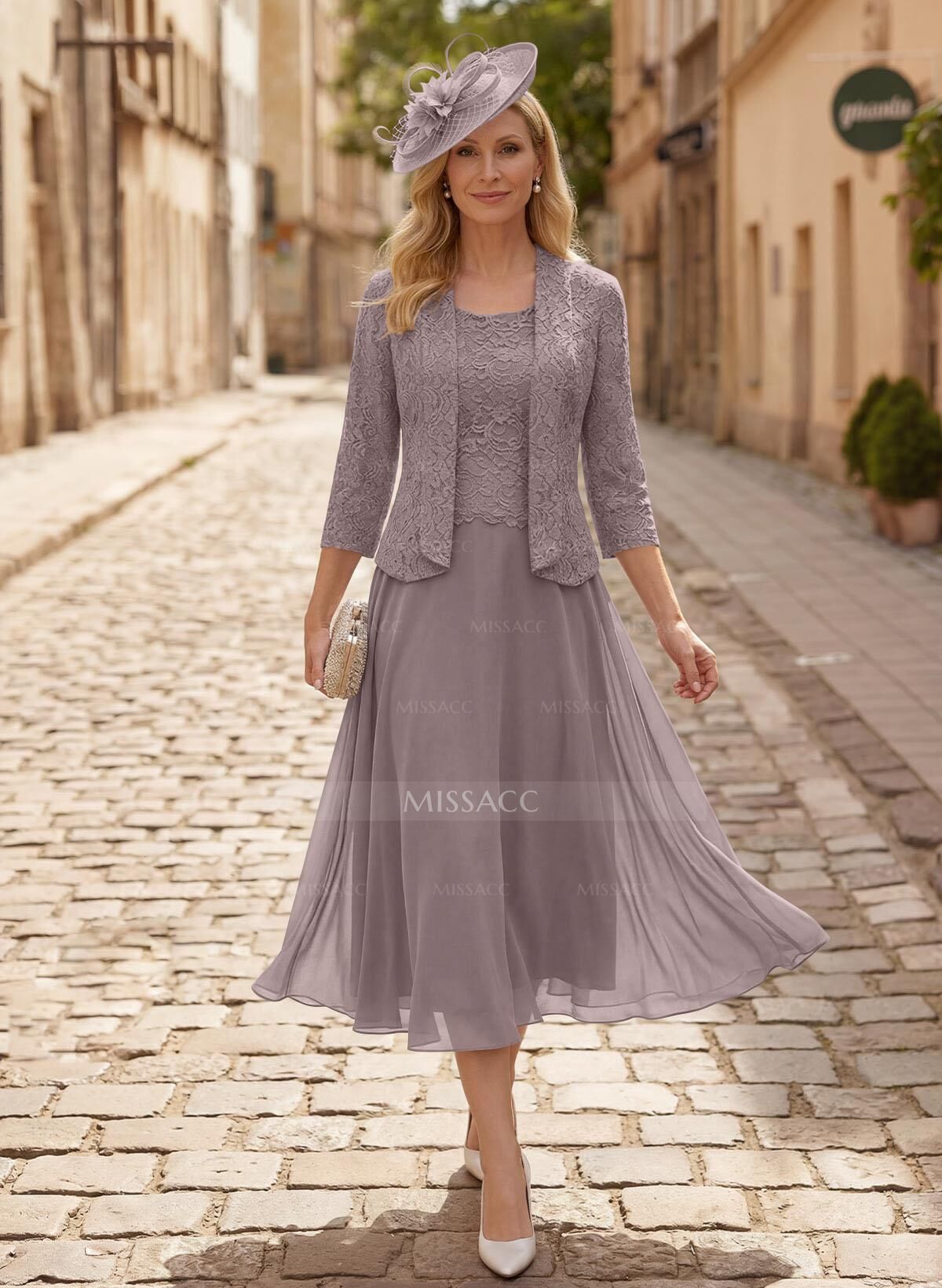 A-Line Scoop Neck Chiffon Mother Of The Bride Dresses With Appliques Lace