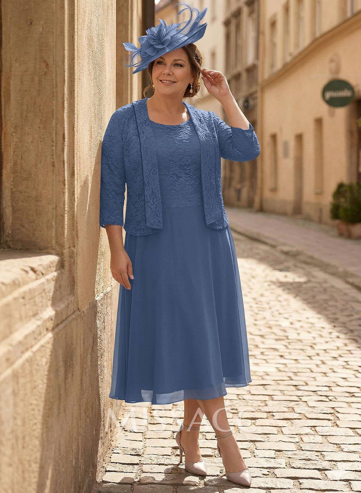 A-Line Scoop Neck Chiffon Mother Of The Bride Dresses With Appliques Lace