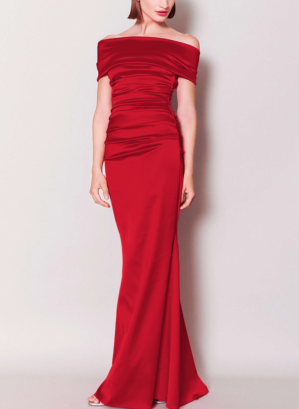 Sheath/Column Off-The-Shoulder Silk Like Satin Mother Of The Bride Dresses