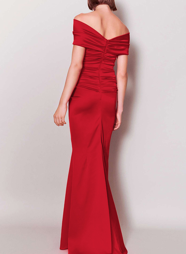 Sheath/Column Off-The-Shoulder Silk Like Satin Mother Of The Bride Dresses