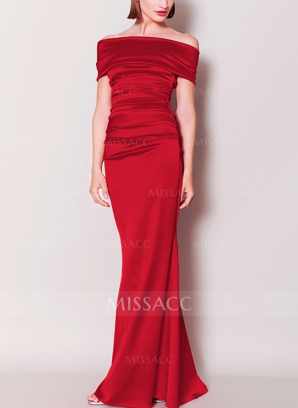 Sheath/Column Off-The-Shoulder Silk Like Satin Mother Of The Bride Dresses