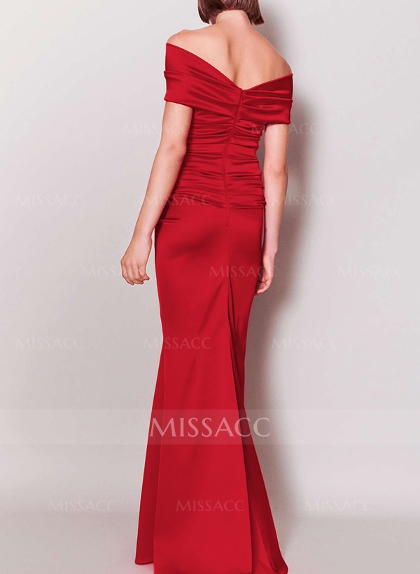 Sheath/Column Off-The-Shoulder Silk Like Satin Mother Of The Bride Dresses