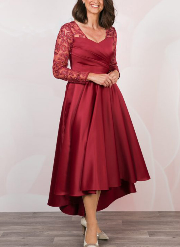 A-Line Scoop Neck Long Sleeves Satin Mother Of The Bride Dresses
