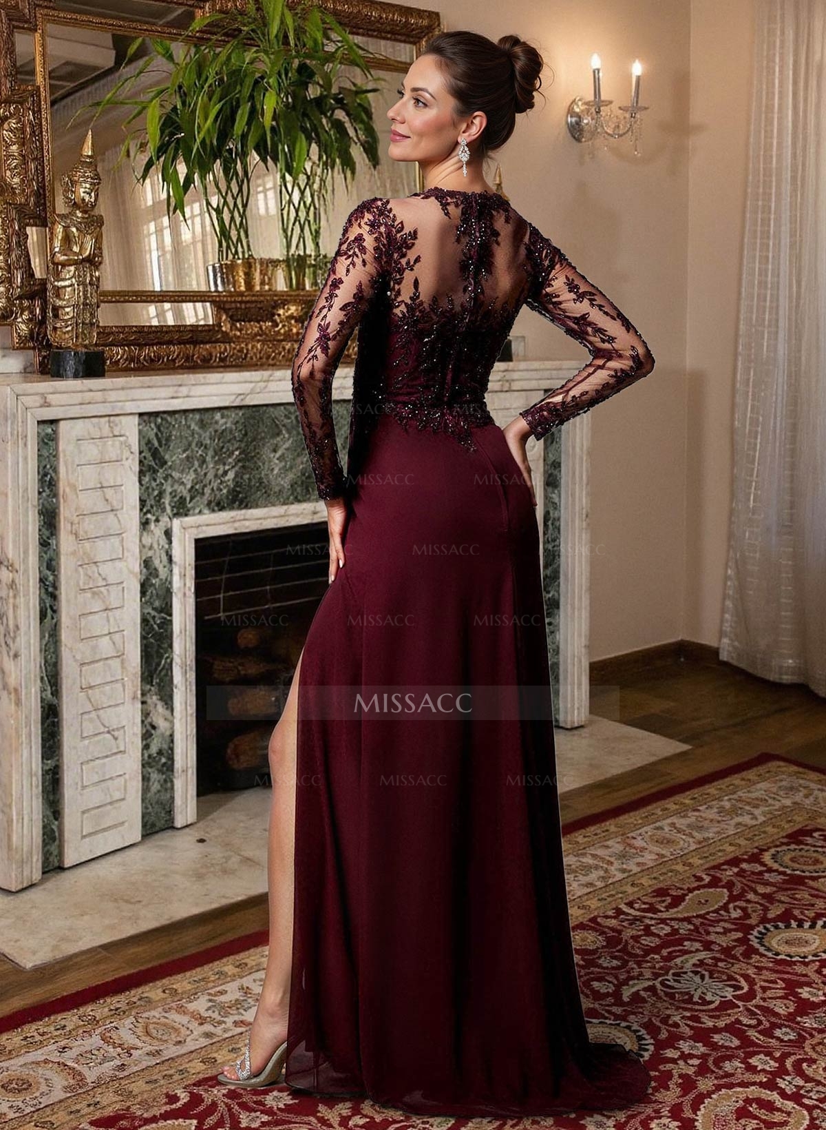 Sheath/Column V-Neck Chiffon Mother Of The Bride Dresses With Split Front