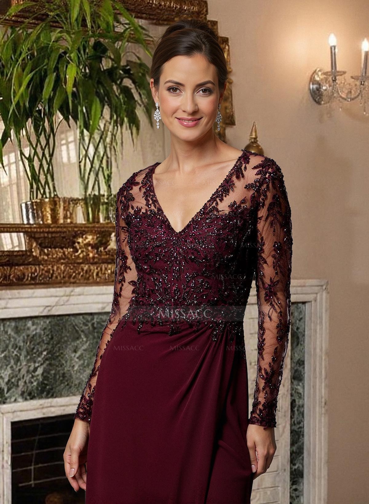 Sheath/Column V-Neck Chiffon Mother Of The Bride Dresses With Split Front