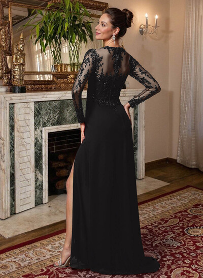 Sheath/Column V-Neck Chiffon Mother Of The Bride Dresses With Split Front