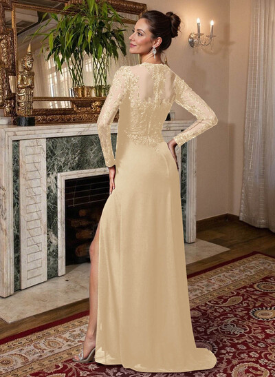 Sheath/Column V-Neck Chiffon Mother Of The Bride Dresses With Split Front