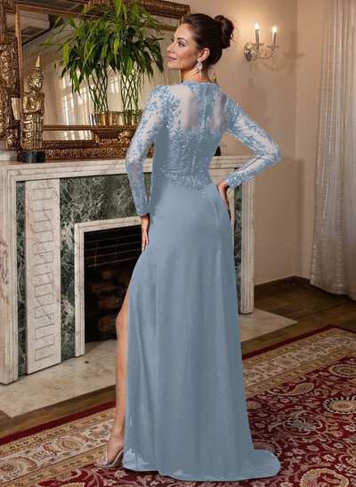 Sheath/Column V-Neck Chiffon Mother Of The Bride Dresses With Split Front