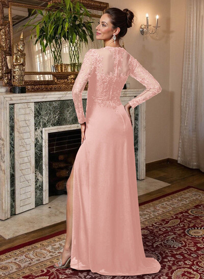 Sheath/Column V-Neck Chiffon Mother Of The Bride Dresses With Split Front