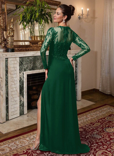 Sheath/Column V-Neck Chiffon Mother Of The Bride Dresses With Split Front