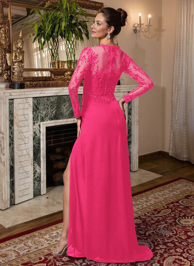 Sheath/Column V-Neck Chiffon Mother Of The Bride Dresses With Split Front