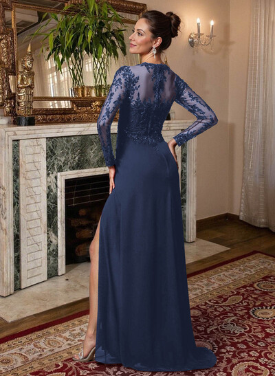 Sheath/Column V-Neck Chiffon Mother Of The Bride Dresses With Split Front