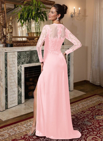 Sheath/Column V-Neck Chiffon Mother Of The Bride Dresses With Split Front