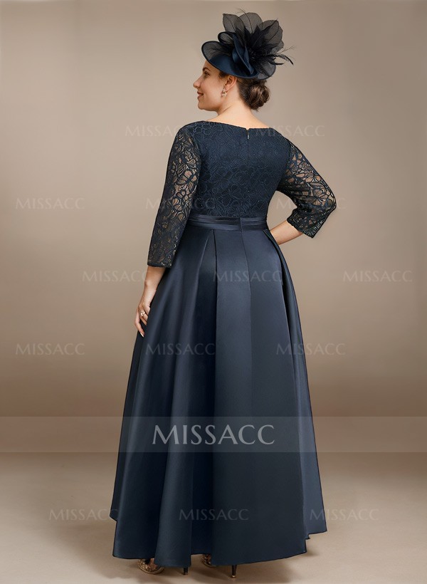A-Line 3/4 Sleeves Ankle-Length Satin Mother Of The Bride Dresses With Lace