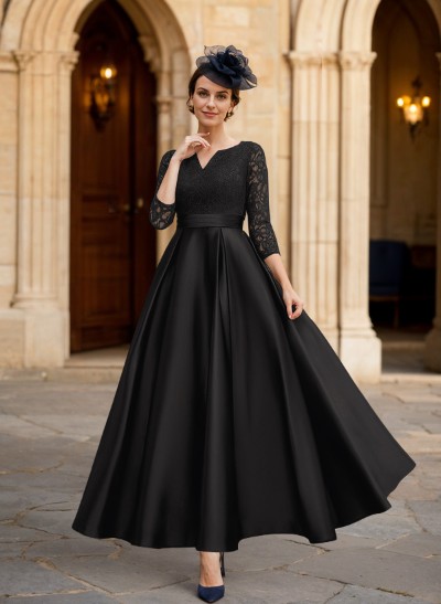 A-Line 3/4 Sleeves Ankle-Length Satin Mother Of The Bride Dresses With Lace