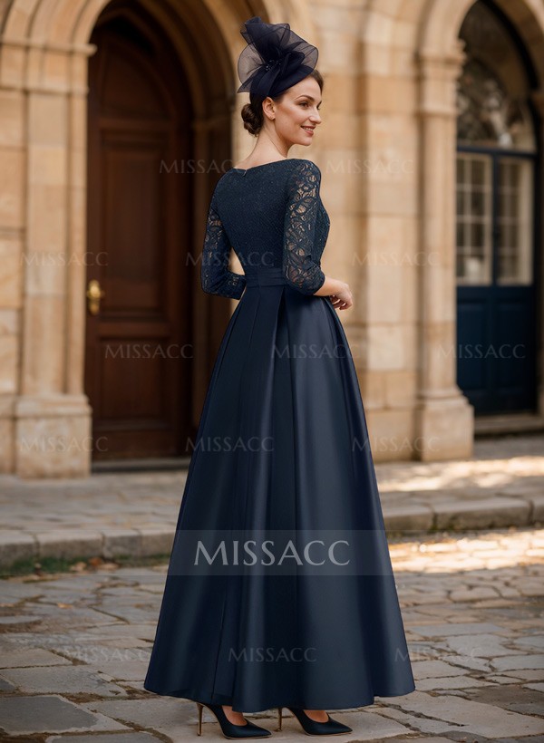 A-Line 3/4 Sleeves Ankle-Length Satin Mother Of The Bride Dresses With Lace