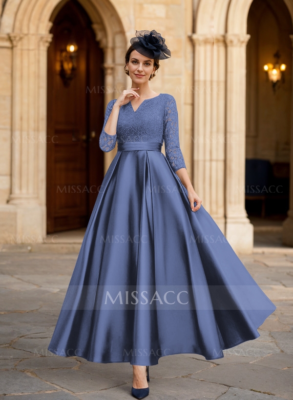 A-Line 3/4 Sleeves Ankle-Length Satin Mother Of The Bride