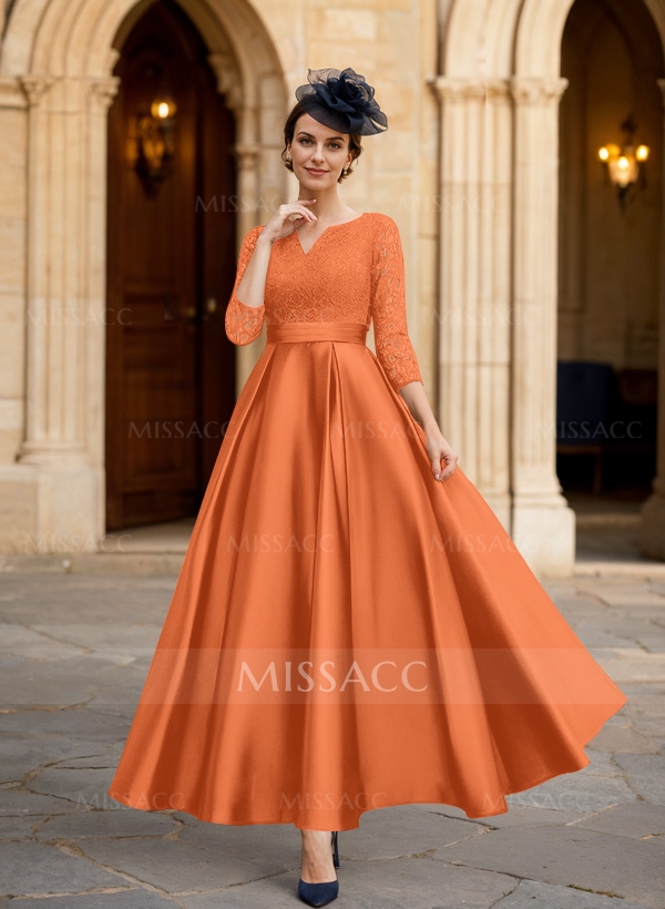 A-Line 3/4 Sleeves Ankle-Length Satin Mother Of The Bride Dresses