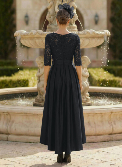 A-Line Scoop Neck 1/2 Sleeves Satin Mother Of The Bride Dresses With Lace