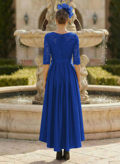 A-Line Scoop Neck 1/2 Sleeves Satin Mother Of The Bride Dresses With Lace
