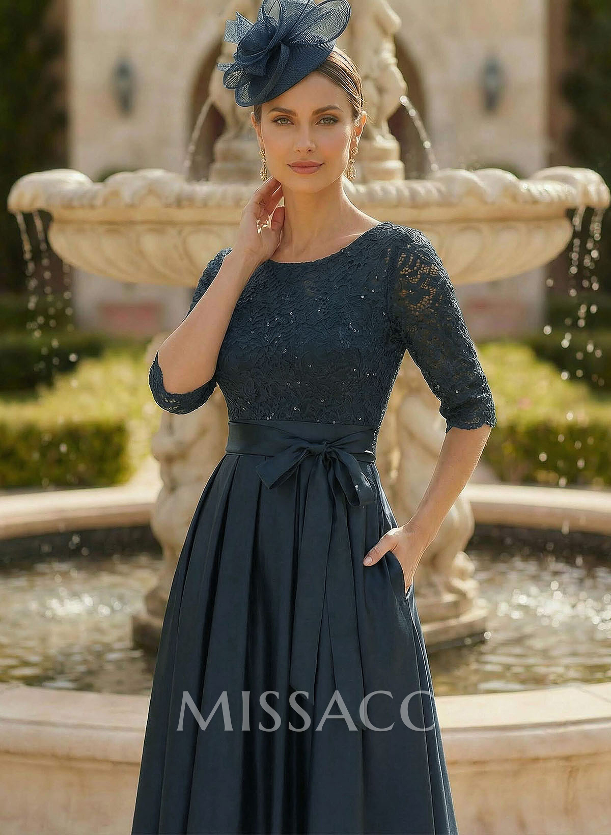 A-Line Scoop Neck 1/2 Sleeves Satin Mother Of The Bride Dresses With Lace A-Line Scoop Neck 1/2 Sleeves Satin Mother Of The Bride Dresses With Lace