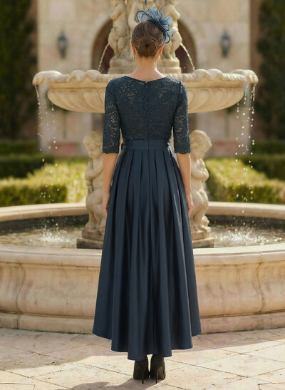 A-Line Scoop Neck 1/2 Sleeves Satin Mother Of The Bride Dresses With Lace