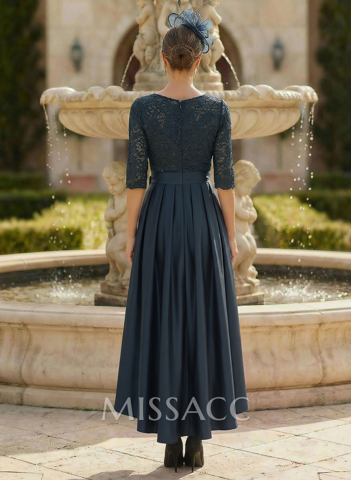 A-Line Scoop Neck 1/2 Sleeves Satin Mother Of The Bride Dresses With Lace A-Line Scoop Neck 1/2 Sleeves Satin Mother Of The Bride Dresses With Lace