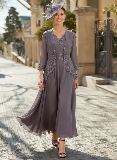 Tea Length Mother Of The Groom Gowns Plus Size A-Line Mother Of The Bride  Dresses