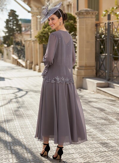 A-Line V-Neck Chiffon Mother Of The Bride Dresses With Appliques Lace
