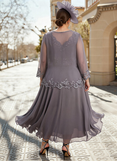 A-Line V-Neck Chiffon Mother Of The Bride Dresses With Appliques Lace
