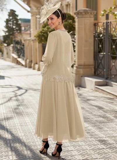 A-Line V-Neck Chiffon Mother Of The Bride Dresses With Appliques Lace
