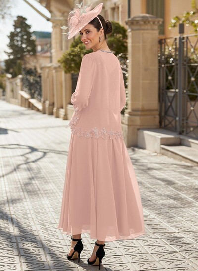 A-Line V-Neck Chiffon Mother Of The Bride Dresses With Appliques Lace