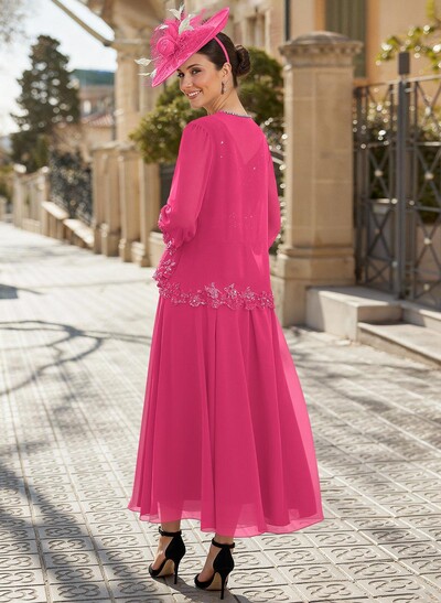 A-Line V-Neck Chiffon Mother Of The Bride Dresses With Appliques Lace