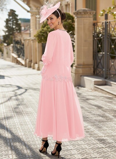 A-Line V-Neck Chiffon Mother Of The Bride Dresses With Appliques Lace