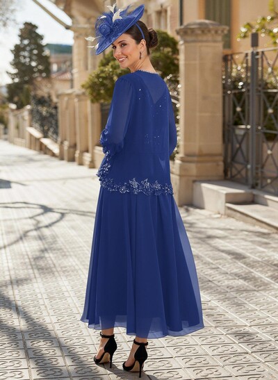 A-Line V-Neck Chiffon Mother Of The Bride Dresses With Appliques Lace