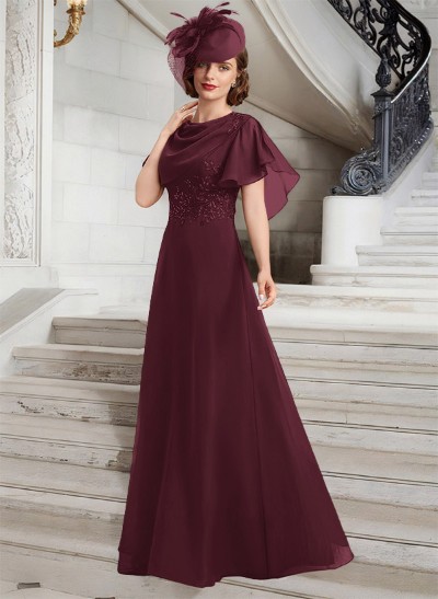 A-Line Cowl Neck Chiffon Mother Of The Bride Dresses With Appliques Lace