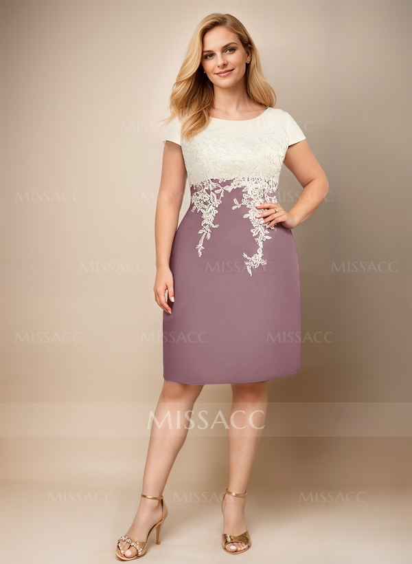 Sheath/Column Scoop Neck Elastic Satin Mother Of The Bride Dresses With Appliques Lace