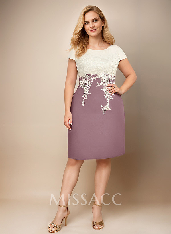 Sheath/Column Scoop Neck Elastic Satin Mother Of The Bride Dresses With Appliques Lace