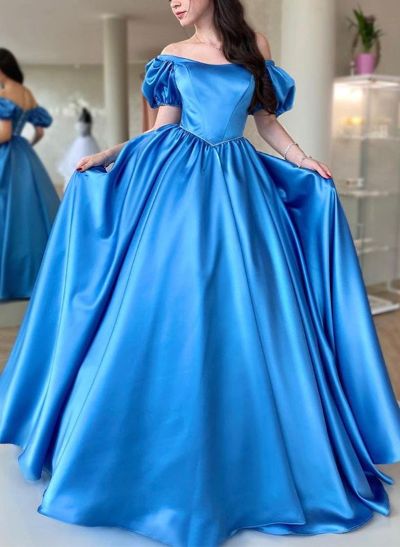 A-Line Off-The-Shoulder Sleeveless Sweep Train Prom Dresses