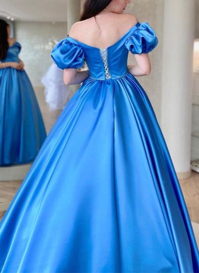 A-Line Off-The-Shoulder Sleeveless Sweep Train Prom Dresses