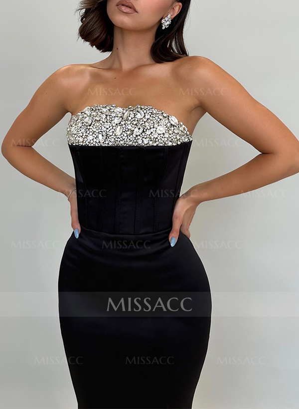 Sheath/Column Strapless Sleeveless Floor-Length Prom Dresses