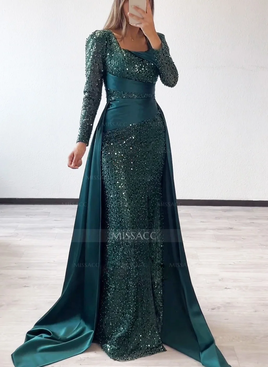 fitted lace wedding dress Elegant A Line Half Sleeves Chiffon Long Prom Dress