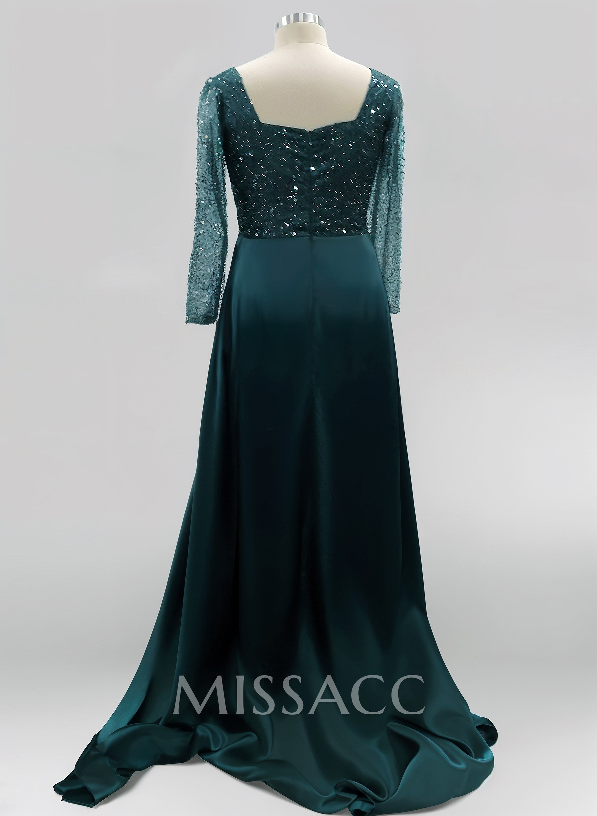 Square Neckline Long Sleeves Sequined Prom Dresses