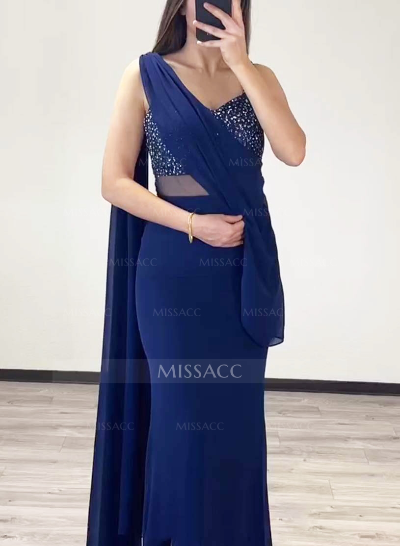 Sequined Chiffon Sheath/Column Prom Dresses